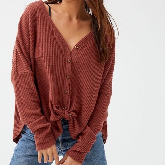 Urban Outfitters Tops - Urban Outfitters Out from Under JoJo Waffle Knit Thermal Long Sleeve Top